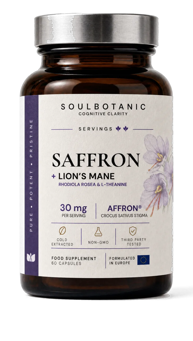 Soulbotanic Safran + Crinière de Lion, pot en verre ambré